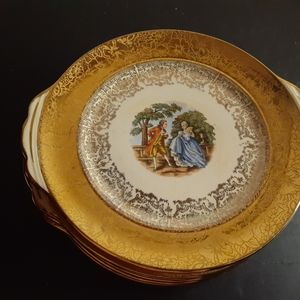 EXQUISITE VTG Imperial 22K Gold Gilded Sabin China 8" Salad Plates Set of 8.